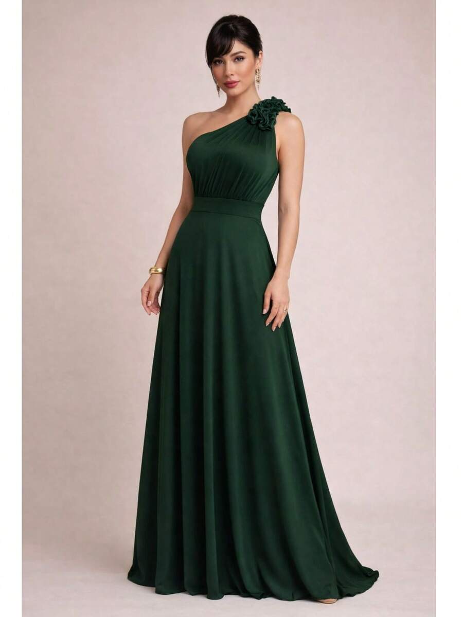 Elegant Mermaid-Style Long Dress For Bridesmaids, Graduates, And Guests, With Shoulder Detail And No Sparkle, Suitable For Day Or Night. - 翠綠色 - 查看 1