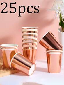 10/25pcs Rose Gold Theme Paper Cups, Beverage Cups And Coffee Cups, Suitable For Birthday Party, Family Gathering, Picnic And Party Decoration, Tableware, Holiday Design, Fashionable Party Supplies, - Multicolor - View 11