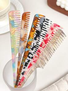2 piezas Juego de peines de acetato, peine desenredante de dientes anchos y peine de estilo de dientes finos, cepillo de cabello antiestático para cabello húmedo y seco, accesorios de salón y hogar, decoración del dormitorio, accesorios de viaje - Multicolor - Ver 3
