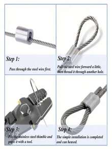 一套393英尺1/32英寸钢丝绳，带20个矩形压接套管，适用于晾衣绳 - 銀色 - 查看 2