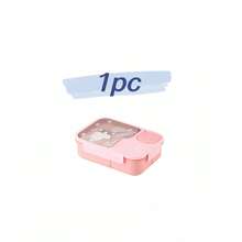 1pc New Cute Cartoon Compartment Bento Box With Utensils And Dipping Sauce Cups, 3 Divided Leak-Proof Plastic Lunch Box, Microwave , Picnic Box With Cartoon Pattern - Multicolor - View 14