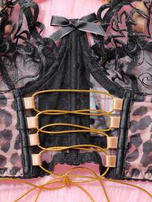 Bộ đồ lót nữ gợi cảm họa tiết da báo gồm áo ngực nâng ngực buộc dây, dây nịt và quần lọt khe. - màu đen - Xem 8