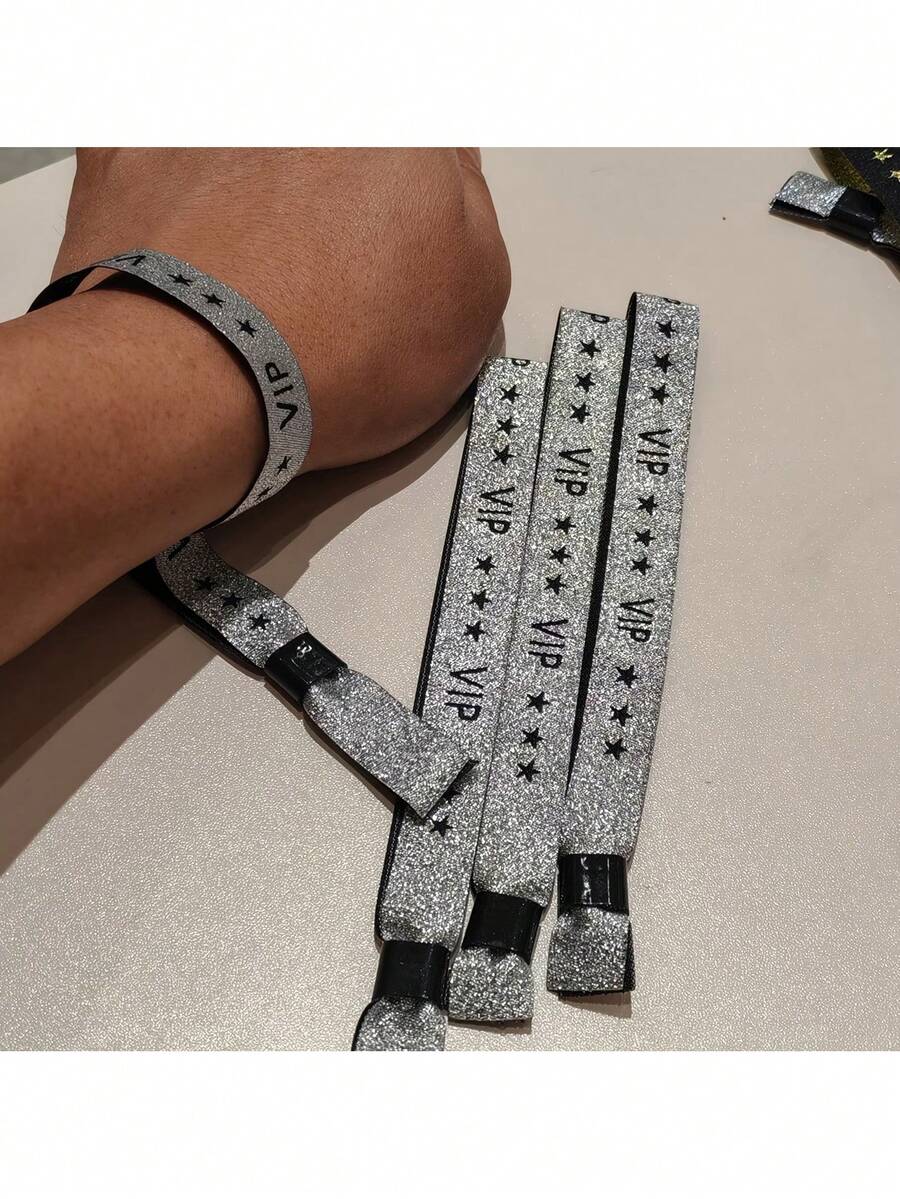 10条金色VIP活动手环，活动、音乐会、派对、婚礼、音乐节等场合的身份识别手环 - 金银双色 - A - 查看 1