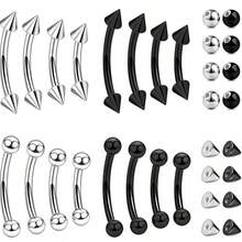 眉钉饰品 医用钢垂直唇钉 弯杆迷你眉环 耳骨环 肚脐环 男女通用 20g 16g 6mm/8mm/10mm/12mm - 眉釘混合色 - 查看 7