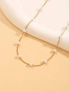 1 Women Simple Faux Pearl Anklet - Multicolor - View 2