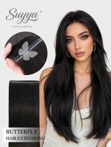 Tóc nối SUYYA màu đen tự nhiên, kiểu dệt lỗ, thẳng, dạng đôi, dệt hình bướm, màu nâu tự nhiên, vô hình. - S1B - Xem 1