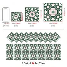 24pcs/Set Fresh Green & Pink Sakura Pattern Self-Adhesive Tile Stickers, 3.94/5.91/7.87 Inch, Waterproof & Oil-Proof, For Home Decor, Kitchen Backsplash Renovation - FHZ-126 - View 2
