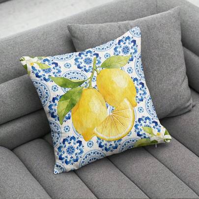 1 chiếc vỏ gối trang trí họa tiết sứ xanh trắng in hình chanh, chất liệu nhung mềm mại một mặt, kích thước 45*45CM, thích hợp trang trí phòng khách, sofa trong nhà, trang trí tiệc, quà tặng ngày lễ, không kèm ruột gối.