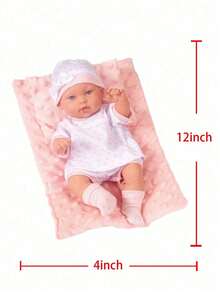 12 英寸重生娃娃毛绒毯子娃娃，逼真的新生婴儿娃娃，角色扮演玩具套装，柔软的粉红色毯子伴侣娃娃，节日和生日礼物，婴儿娃娃衣服，娃娃床，娃娃宝宝 - 粉色 - 查看 4