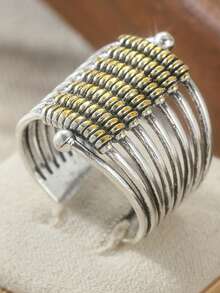 1pc Fashionable Dual-Tone Multi-Layer Wide Ring, Suitable For Daily Wear And Vacation, An Ideal Valentine's Day Gift For Her - Two-color - View 9