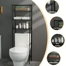 1-Piece 3-Tier Toilet Storage Cabinet - Space-Saving, No Drilling Required, Easy To Assemble, Suitable For Bathroom Items, With A Rust-Resistant Metal Frame And Plastic Shelves, Perfect For Storing Toiletries, Towels, And Decorations, Modern Bathroom Organizer|   Durable Structure, Shower Basket - 黑色 - 查看 7