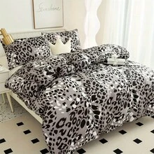 3pcs 100% Polyester Brushed Leopard Print Duvet Cover Set [1 Duvet Cover + 2 Pillowcases], Bedding Set For All Seasons - Leopard Print Black - View 4