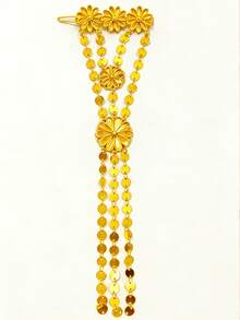 1pc Vintage Luxury Floral Tassel Hair Accessory, Suitable For Women's Party, Banquet And Performance Wear - Gold - View 5