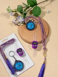 Muslim Pilgrimage Essential Electronic Counter Compass, 99 Pearl Tassel Prayer Beads Handheld Digital Counter, Muslim Islamic Religious Supplies - Multicolor - View 8