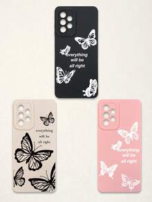 Funda de teléfono suave con protección de lente, 3 piezas con estampado de mariposa y letra, mariposa + estampado de eslogan "Todo estará bien", compatible con iPhone y Galaxy - Multicolor - Ver 74