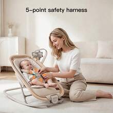 Gromast 2-In-1 Baby Bouncer Seat For Infants, Portable Baby Rocker With 3 Recline Positions, Hanging Toys & Travel Bag - Champagne - View 5