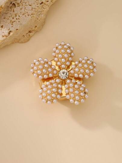 1 chiếc khuy áo sơ mi nữ thanh lịch bằng kim loại đính ngọc trai hình hoa, phụ kiện trang trí.