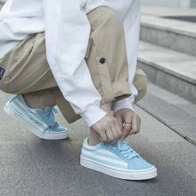 Giày trượt ván unisex Ollieskate kẻ sọc xanh trắng bằng vải canvas phối da lộn thoáng khí. - Màu xanh lam - Xem 4