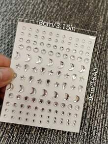 1pc Silver Star & Moon Rhinestone Face Sticker, Fairy Makeup Teardrop Rhinestone, Music Festival Stage Makeup Decor Rhinestone, Fairy Teardrop Makeup Face Sticker, Photo Shoot Atmosphere Rhinestone Face Decor - Multicolor - View 4