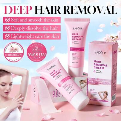 60克樱花脱毛膏，适用于腋下、腿部、手臂及全身，快速去除毛发不留残余，同时滋润美白肌肤。