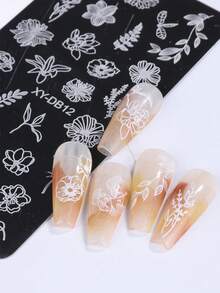 1/3pcs Floral Leaf Butterfly Line Design Nail Art Stamping Plate Reusable Full Cover Flower Pattern Metal Nail Template Spring Summer Stamping Stencil Carved Pattern Stainless Steel Salon Tool DIY Spring Nail - Silver - View 3
