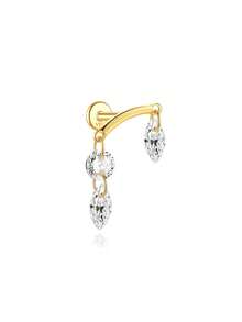 1pc 925 Sterling Silver Flat Back Ear Cuff Earring With Chain & Diamond Stud Earring, Ear Cartilage Earring, Ear Lobe Earring, Ear Cuff Earring For Women, Gift - Gold - View 21
