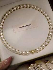 1件简约优雅时尚珍珠项链，法式奢华百搭颈链配饰，新品上市 - 白色珍珠 - 查看 3