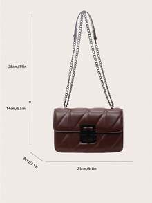 1pc Fashion New PU Square Bag Solid Color Versatile Chain Shoulder Bag For Women - Coffee Brown - View 4