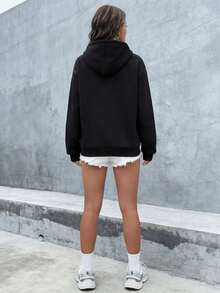 CHIEREGATO OUTLET Women's Sweatshirt, Winter Warmth, Kangaroo Hoodie, Cozy Sweatshirt With Cat Print, Women's Hooded Jacket, Sizes S To XL - 黑色 - 查看 2