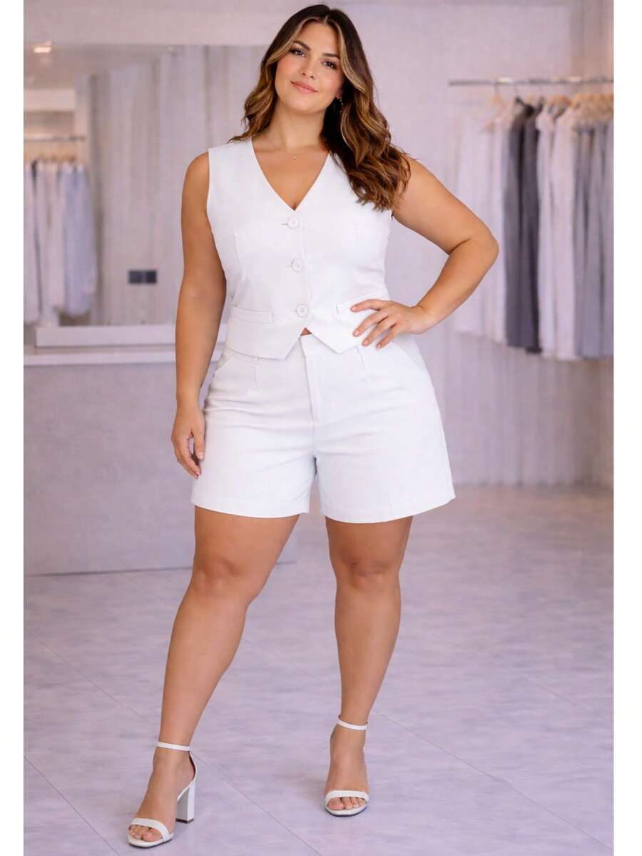 Tailored Suit, Charlotte Plus Size, Vest - 白色 - 查看 1