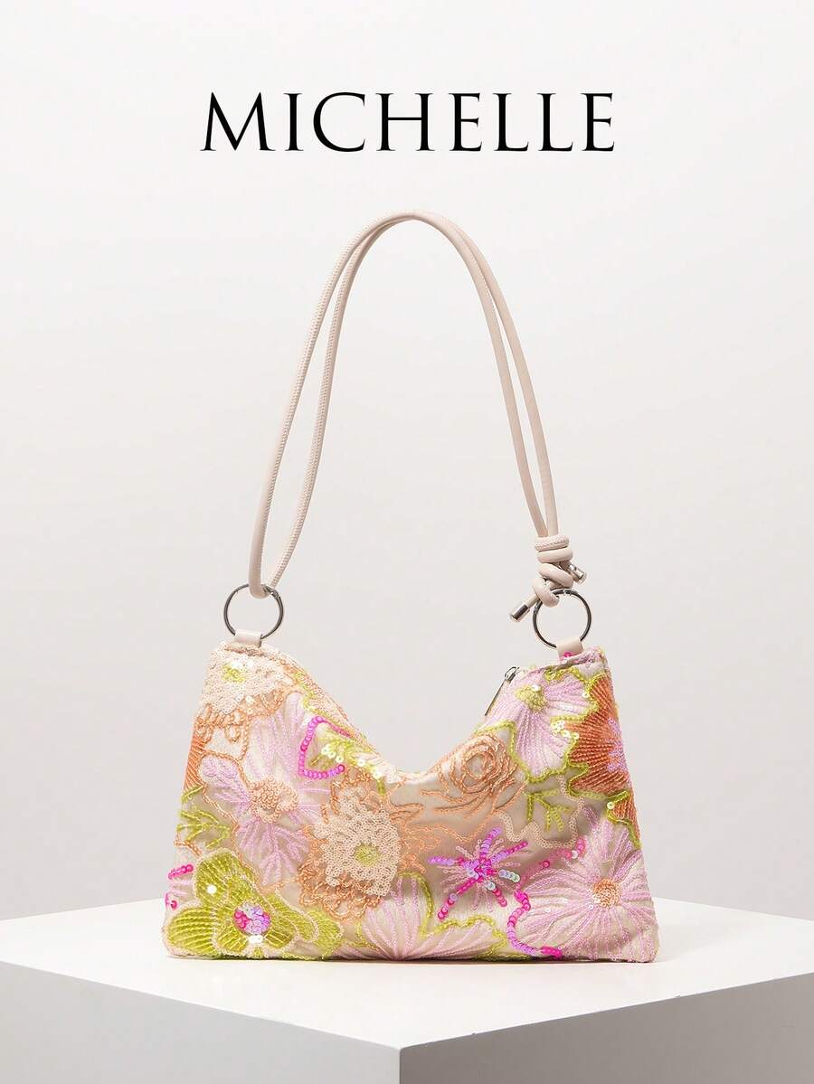 Bolso de hombro con lentejuelas, bolso bordado con flores, cartera elegante de dama, vestido de fiesta, accesorios para baile de graduación, suministros para bodas, regalo para mujeres - Multicolor - Ver 1