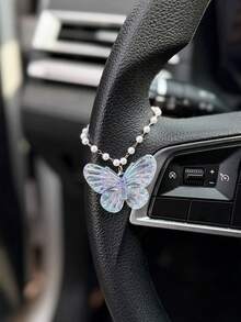 1pc Acrylic Butterfly Pearl Chain Steering Wheel Decoration Exquisite Interior Accessories For Women - A - View 10