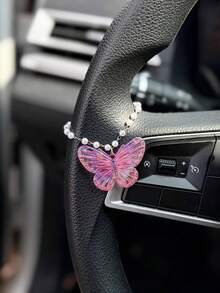 1pc Acrylic Butterfly Pearl Chain Steering Wheel Decoration Exquisite Interior Accessories For Women - A - View 15