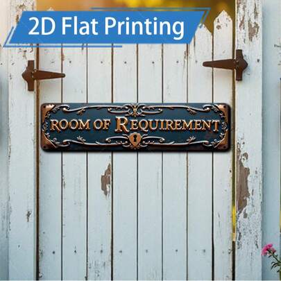 2D Flat, 1pc Vintage "Room Of Requirement" Metal Sign - 4x16 Inch Rust-Proof Metal Wall Decor, Suitable For Porch, Garden, Bar And Home Decoration - Elegant Cursive Font Design, Suitable As Christmas And New Year Gift, 2D Flat Style