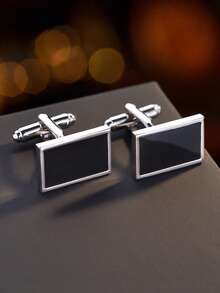 1 đôi khuy măng sét vuông bằng đồng tối giản dành cho nam giới - Bạc - Xem 1