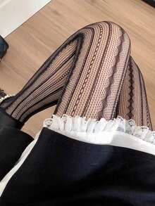 1 Pair Retro Romantic Vertical Striped Hollow Out Women Pantyhose, Sexy Slim Fit Tights - Multicolor - View 4