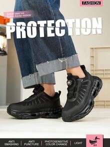 Women's Safety Shoes, Anti-Pressure, Anti-Smash, Anti-Slip, Steel Toe, Work Shoes, Industrial Construction Protective Shoes, Comfortable Breathable, Rotary Button, Protective Shoes, Black & Red, All Season - Black - View 6
