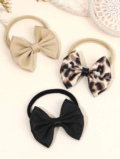 3件套多色女婴发带，豹纹发箍，纯色发圈，柔软弹力婴儿蝴蝶结发带，休闲度假头饰，婴儿发饰