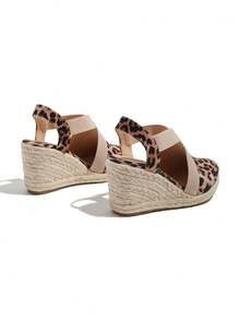 Sandal đế xuồng kín mũi buộc dây gai đan chéo, thời trang - da báo - Xem 5