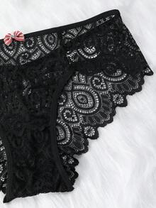 1 chiếc quần lót ren gợi cảm dành cho nữ, đồ lót nữ, quần lót kiểu briefs có nơ. - màu đen - Xem 5