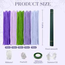 Kit para confecção de buquê de flores com 442/692 peças em 5 cores (vermelho/roxo/azul/laranja), incluindo 250/500 limpadores de cachimbo, 150 pistilos, 20 hastes, pérolas, fita adesiva, laço e tutorial em vídeo. Presente perfeito para o Dia das Mães e Dia dos Namorados. - 442 unidades (5 cores) - Ver 17