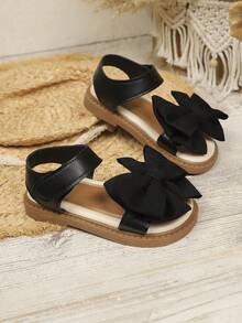 1 Pair Girls' Black Flat Sandals, Soft Leather, Butterfly & Flower Decor, Adjustable Strap, Round Toe, Non-Slip Soft Sole, Fashion & Cute Princess Style, Suitable For 3-15 Years Old Girls, Daily, Beach, School, Spring/Summer 2026 - Black - View 5