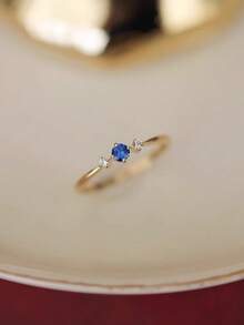 GAGAFEEL 1pc 925 Sterling Silver Elegant Geometric Mini Blue Zirconia Jewelry, Suitable For Daily Wear, Friendship Party Gift - Gold - View 5