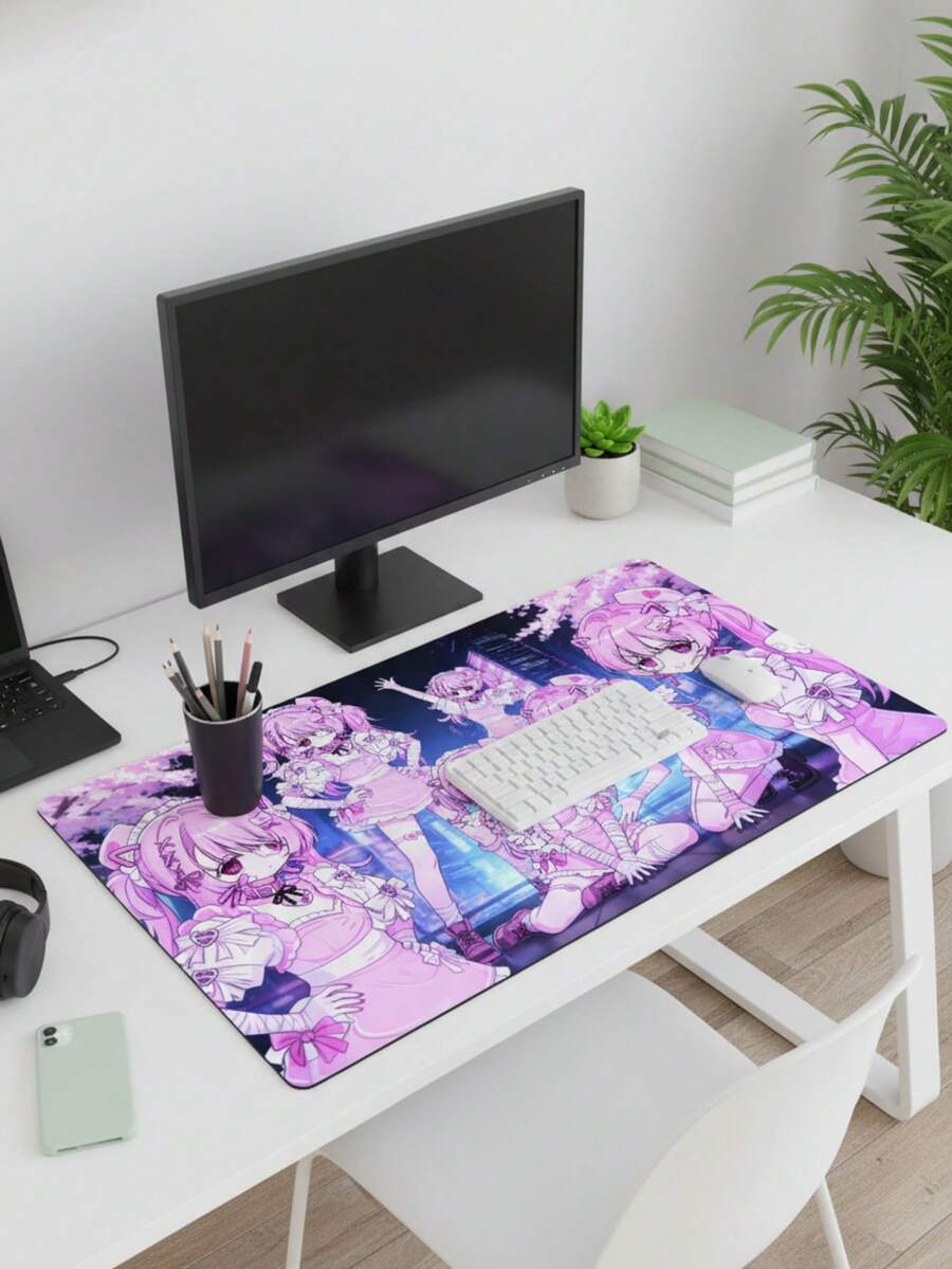 Tấm lót chuột cỡ XXXL cực lớn, bề mặt mịn, kích thước 39,37"X19,69", đế cao su chống trượt, chống thấm nước, bề mặt vải với họa tiết cô hầu gái và cảnh đêm hoa anh đào, tương thích với chuột có dây và không dây, phù hợp cho văn phòng, nhà, máy tính xách tay, máy tính để bàn, ý tưởng quà tặng dễ thương, quà tặng Ngày của Mẹ. - Xem 1