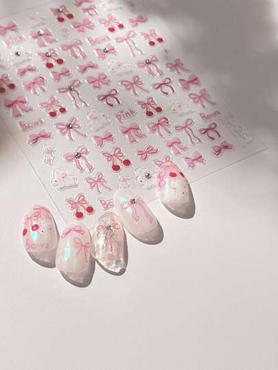 奢华水晶水钻美甲贴纸，新款3D美甲贴纸，浮雕蝴蝶结美甲装饰贴，美甲贴纸，按压式美甲贴片，美甲用品