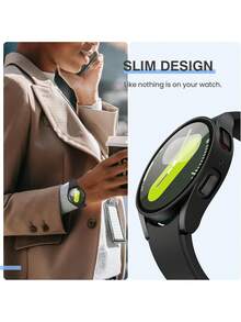 2 Packs Case With Tempered Glass Suitable For Galaxy Watch 4/5/6/7 Screen Protector 40/44mm Women Men, Hard PC Overall Protection Anti-Slip Scratch-Resistant Cover Suitable For Galaxy Watch 4/5/6/7 Case, Intelligent Watch Case Accessories, Black - Black*2 - View 4