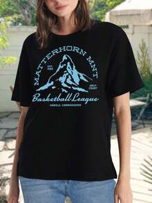 Womens T-Shirts Matterhorn Basketball League Tshirt Disneyland Harold Bobsleds Mountain Ladies Apparel Tee Fashionable Stylish Clothing Tops For Women Girls Vacation Holiday Adventure Souvenir Gift - 黑色 - 查看 2