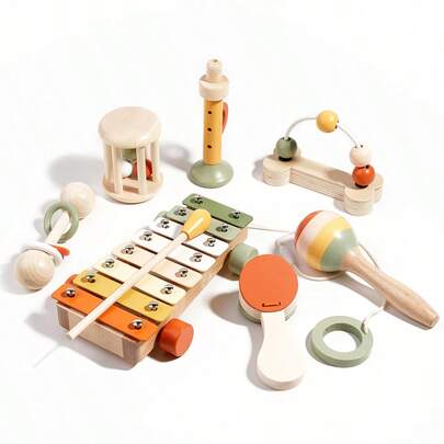 1 Set Wooden Grab Training Rattle Montessori Toys, Early Education Sensory Toys, Sanded Calming Rattle Instrument Toys For Infants & Toddlers