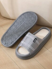 1 Pair Plaid Casual Linen Letter Print Slippers, Comfortable For Home, Party, All Seasons - Grey - View 6