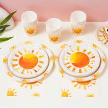 Bộ đồ dùng ăn uống dùng một lần Gold Sun, đĩa tiệc 7/9 inch, đĩa giấy, cốc, khăn ăn dùng một lần, thích hợp cho các dịp lễ, đám cưới, lễ đính hôn, sinh nhật, tiệc tùng, lễ kỷ niệm. - Nhiều màu - Xem 5